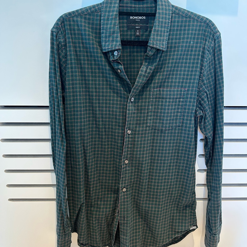 Bonobos Green Checkered Plaid Casual Shirt
